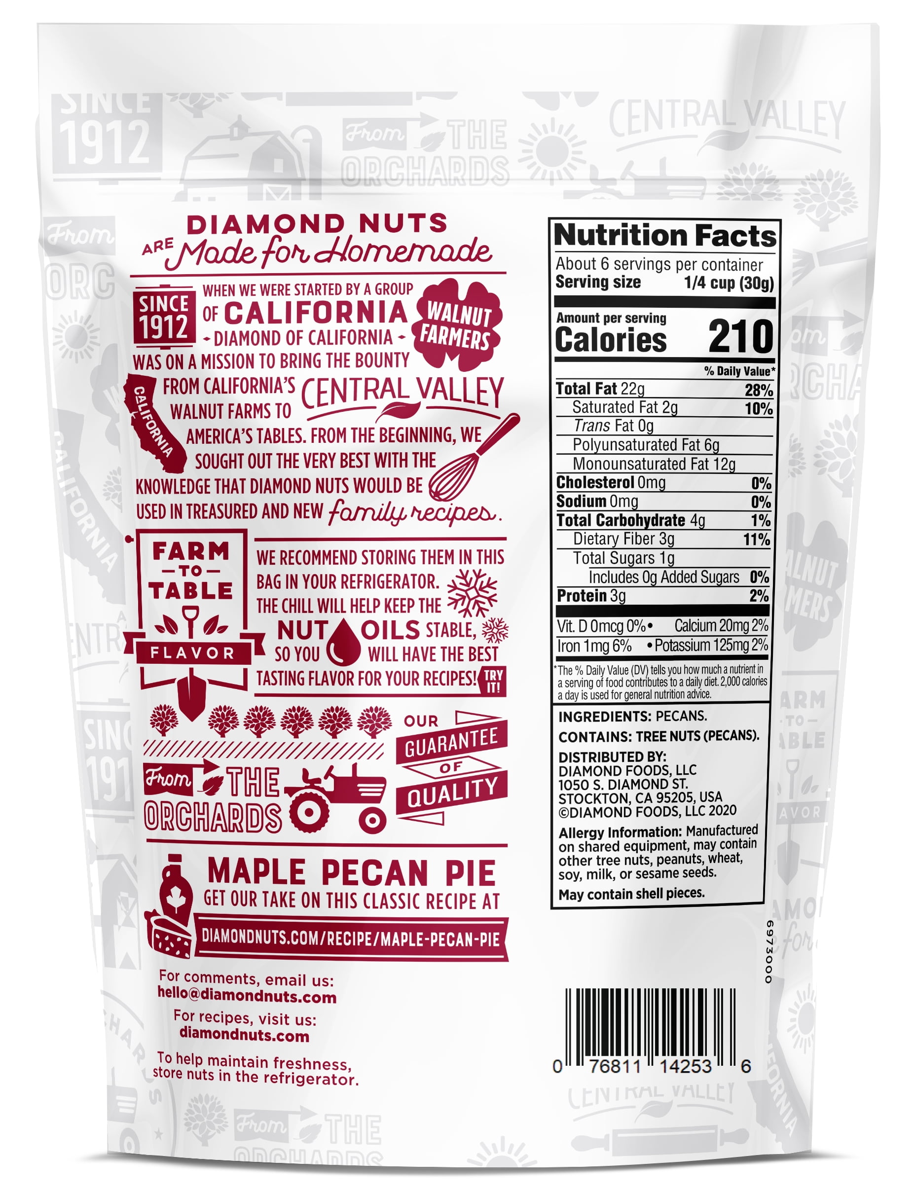 Diamond of California Pecan Halves, 6 oz