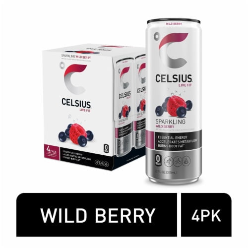 CELSIUS Sparkling Wild Berry Energy Drink Multipack Cans 4 pk / 12 fl oz - Pack of 2