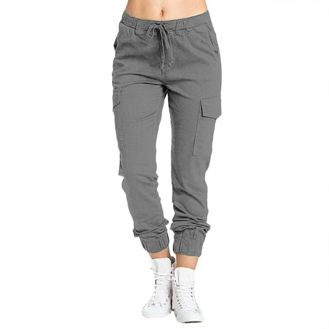 WILLBEST Pantalones Cargo para Mujer: Pantalones Casuales con Cintura Elástica, Bolsillos y Detalle de Cuerda. Extra Grande