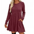 thumbnail image 4 of qolati Sweater Dress for Women Fall Long Sleeve Crewneck High Waist Tunic Dress Elegant Trendy Pleated Flowy A Line Midi Dresses Wine XXL, 4 of 9