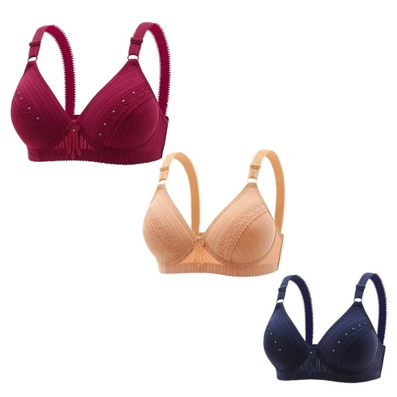 YWDJ Lounge Bras for Women Plus Size 3 Pack Back Closures Comfortable Bras Wireless Bras Adjustable Straps Half Cup Push up Wrap Sleep Bras Padded Comfy Bras Solid Comfy Bras Wine XL