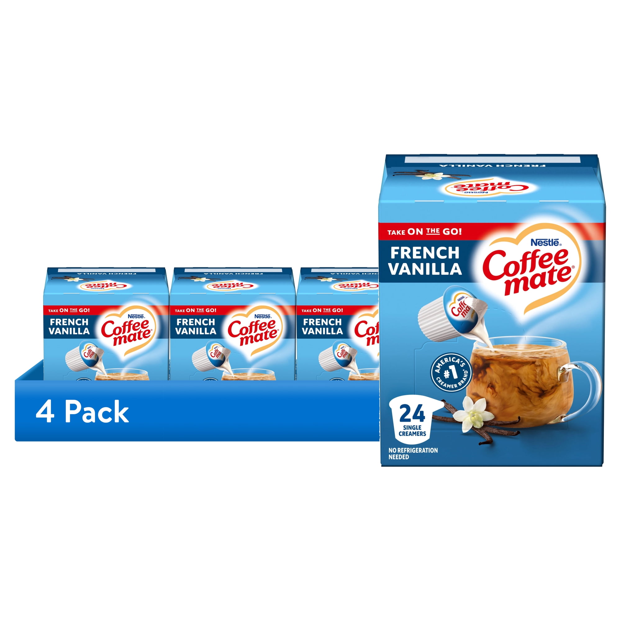 (4 pack) Coffee mate French Vanilla Liquid Coffee Creamer Singles, 9 fl oz, 24 Count