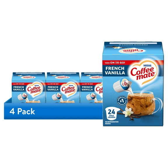 (4 pack) Coffee mate French Vanilla Liquid Coffee Creamer Singles, 9 fl oz, 24 Count