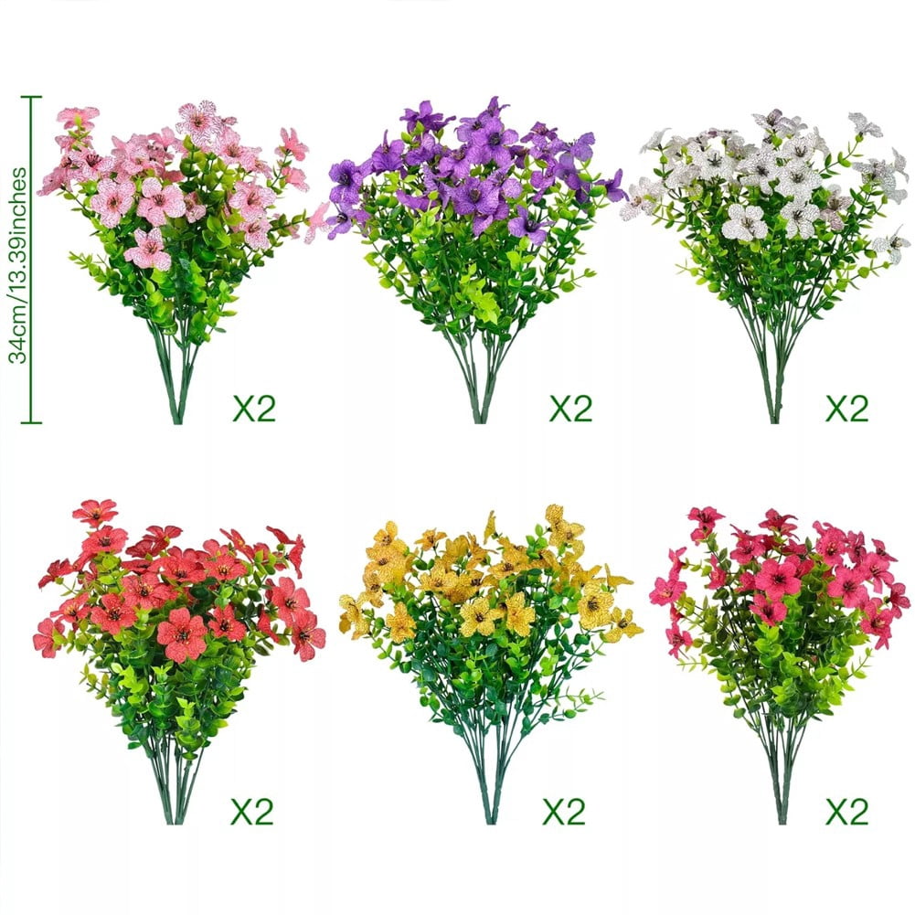 12 Bundles Artificial Flowers for Outdoors, Fake Faux Plants for Outdoor