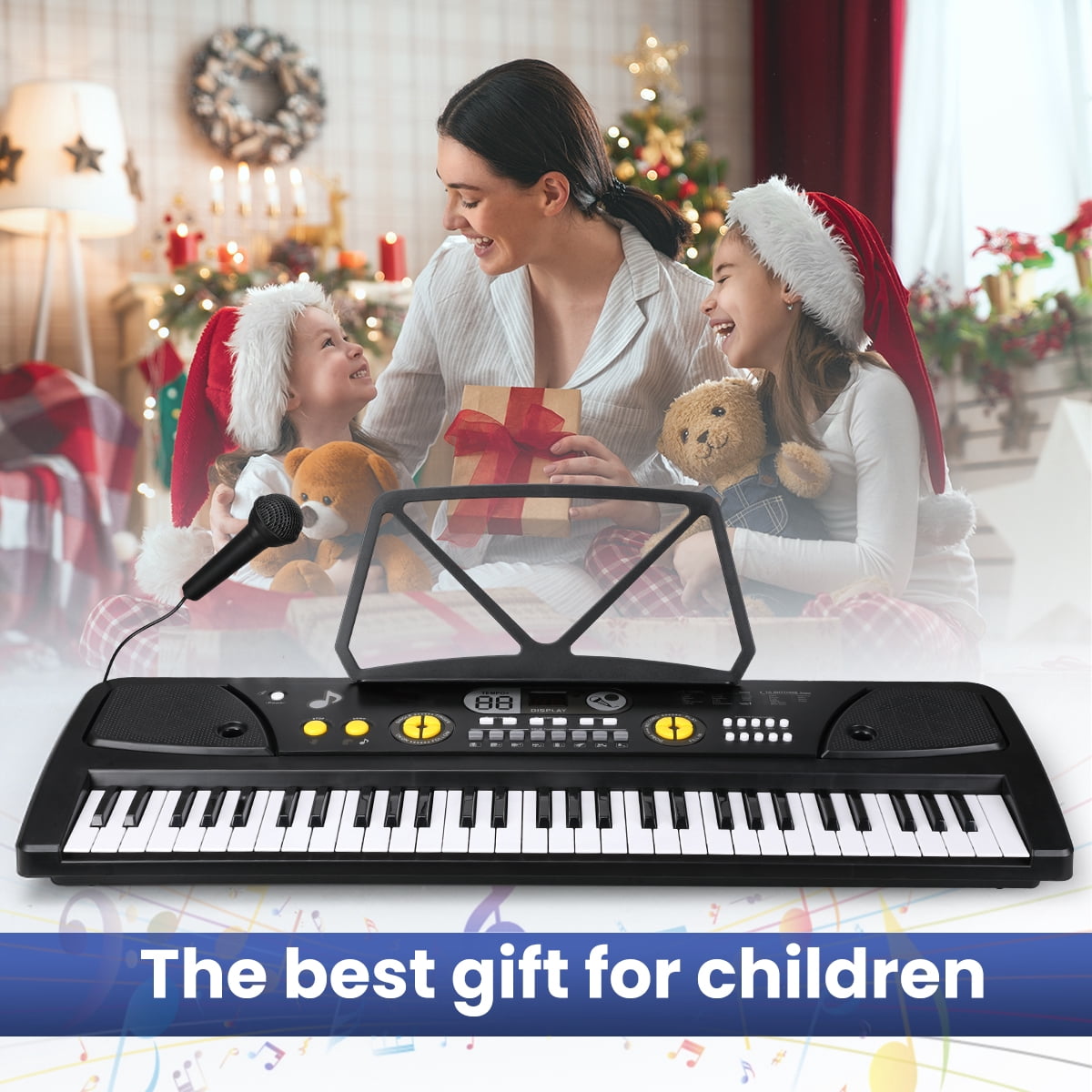 BFVV 61-Key Portable Electronic Keyboard Piano Set with Microphone, Power Adapter & Music Rest, Ideal Music Education Gift for Beginners