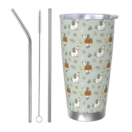 

Salouo Little Puppies Print 20oz Tumbler with Lid Stainless Steel Vacuum Insulated Tumbler Durable Insulated Coffee Mug Thermal Cup with Splash Proof Sliding Lid-Straw Three-piece Set