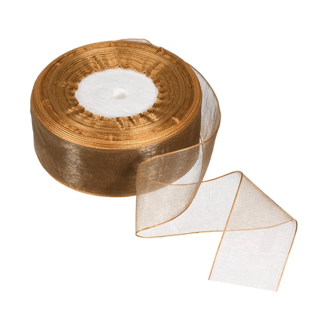 Unique Bargains 4cm 50 Yard Sheer Organza Ribbon Chiffon Fabric Gift Wrapping, Brown