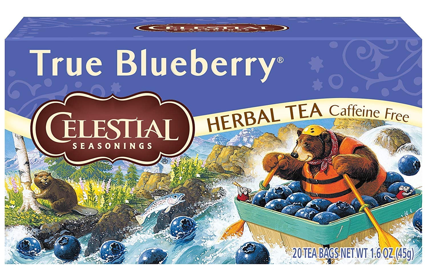 Celestial Seasonings, Herbal Tea, Caffeine Free, True Blueberry, 20 Tea Bags, 1.6 Oz (Pack of 6)