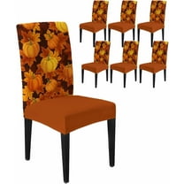 Dining Chair Covers Set of 6,Thanksgiving Pumpkin Maple Leaf Universal Stretch Kitchen Seat Covers Parsons Chair Protector Slipcover for Home Restaurant Party Decor,Country Vintage Orange Plant
