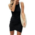 thumbnail image 2 of Kcodviy Encolure Mini Sans Manches Ourlet Robes Midi d'Été pour Femmes Robe Ronde Robes Froncées Mignonnes pour Femmes Robe d'Hiver Décontractée Ajustée Robes Décontractées pour Femmes Robe, 2 of 4