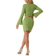 thumbnail image 3 of INSPIRE CHIC Women's Knitted 2 Pieces Outfits Twist V Neck Bell Sleeves Top and Mini Skirt Sets Green XL, 3 of 5