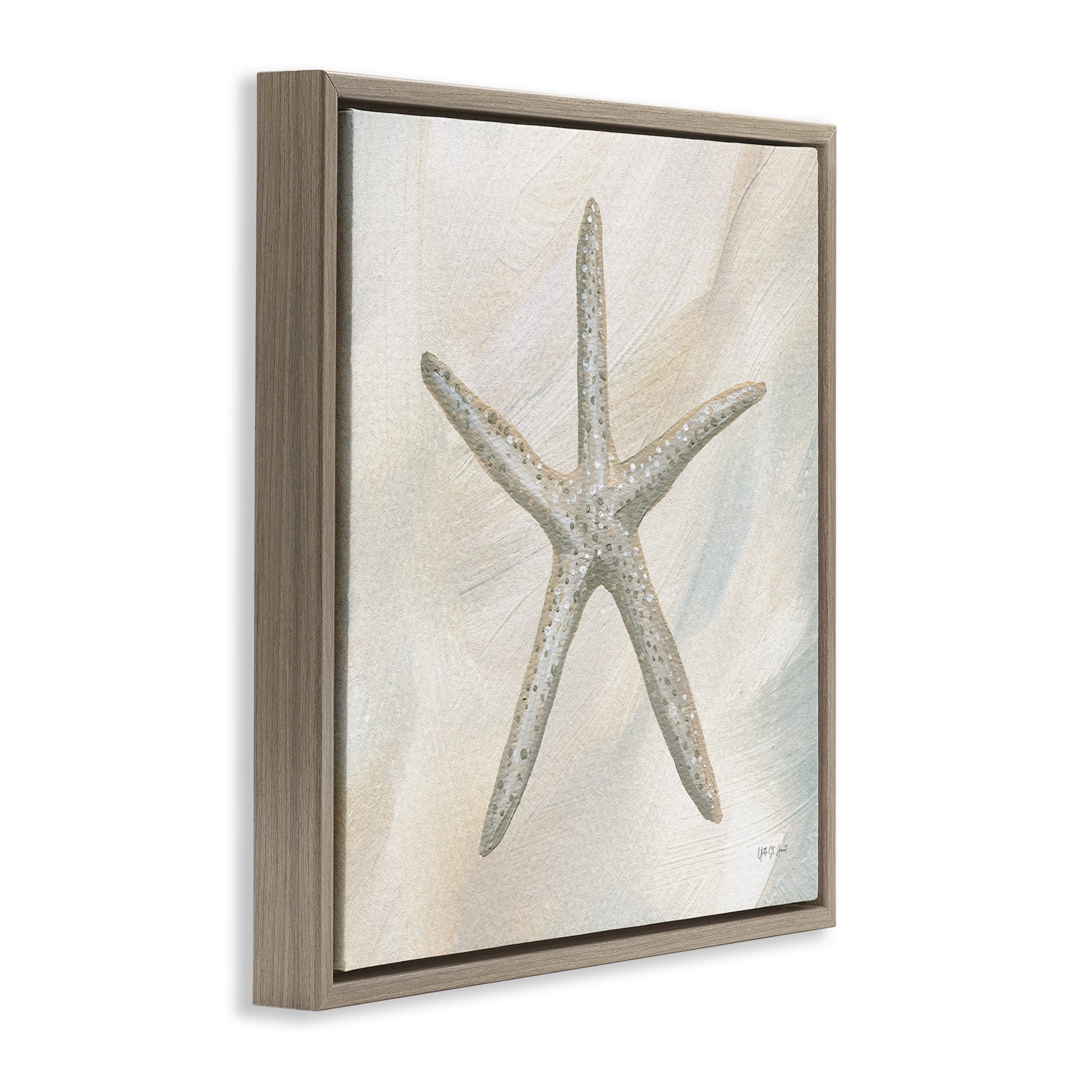 Stupell Industries Minimal Beige Starfish Coastal Painting Brown Floater Framed Canvas Art Print Wall Art, 25 x 25
