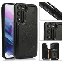 Feishell Back Case for Samsung Galaxy S23 Plus,Embossed Pattern PU Leather Wallet Phone Case with ID Credit Card Slots Shockproof Magnetic Buckle Back Flip Holder Protective Cover,Black