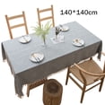 thumbnail image 4 of Waterproof Farmhouse Burlap Tablecloth with Tassel, Cotton Linen Rustic Embroidery Table Cloths 55x55 - Light grey, 4 of 6