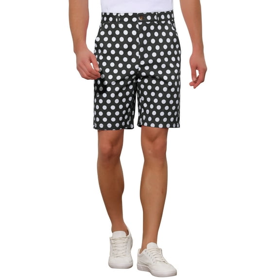 INSPIRE CHIC Polka Dots Shorts for Men's Father's Day Gift Summer Flat Front Patterned Chino Shorts 30 Black