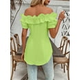thumbnail image 5 of ZOELNIC Women's Sexy Ruffle Trim Off Shoulder Short Sleeve Button Down Blouse Shirts Summer Loose Tunic Tops, XL, 5 of 6