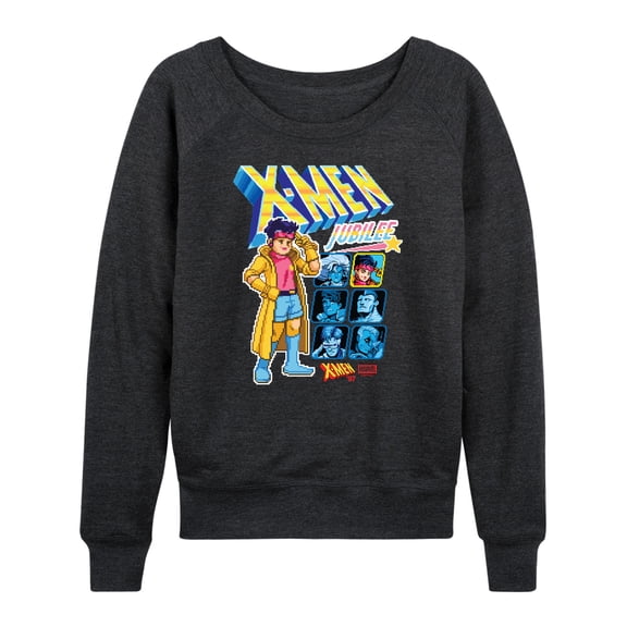 X-Men - Jubilee Pixel Women's Lightweight French Terry Wide Neck Long Sleeve Graphic Shirt