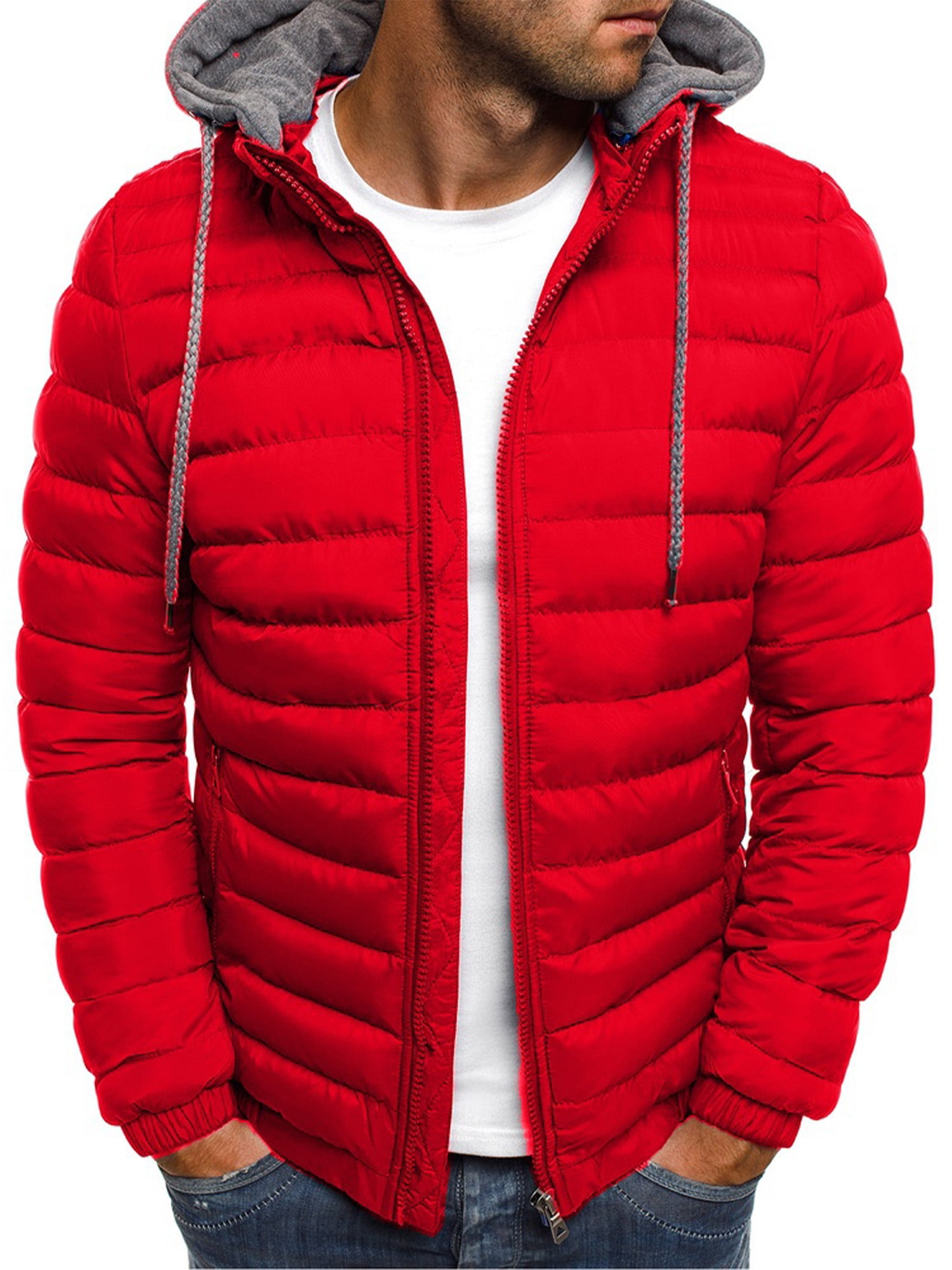 Mstyle Mens Fall Winter Plus Size Zip Up Stand Collar Warm Thicken Quilted Jacket Coat Outerwear 
