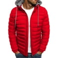 thumbnail image 1 of Cindysus Mens Short Long Sleeve Puffer Jacket Men Casual Down Coats Hooded Neck Outdoor Drawstring Warm Outwear Red L, 1 of 2