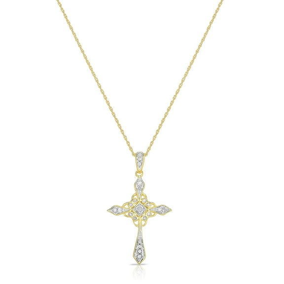 Natalia Drake 1/4 Cttw Antique Style Diamond Cross Necklace for Women in Yellow Gold Plated Sterling Silver