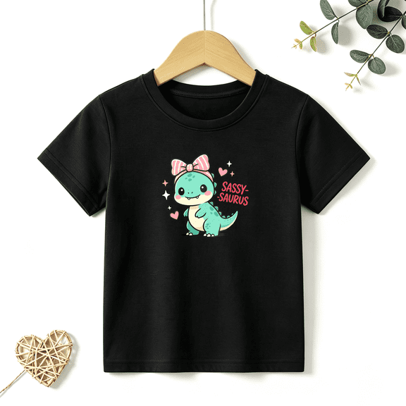 Girls Graphic Tees Sassysaurus Dinosaur Kids T Shirt Cute Animal 100% Cotton Short Sleeve Soft Tops 4-13Y