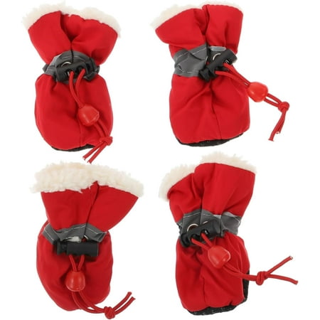 4pcs Pet Shoe Covers Sole Protectors Paw Sneakers Dog Australia Boots Dog Snow Booties Pet Antiskid Shoes Puppy Shoes Dog Shoes Winter Warm Shoes Australia Velvet Red