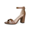 thumbnail image 1 of BLISSFUL STEP Women's Shoes Solid Color Open Toe Block High Heels Summer Sandals Brown 10.5, 1 of 8