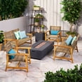 thumbnail image 2 of Danelle Outdoor 6 Piece Wood and Wicker Chat Set with Fire Pit, Gray and Dark Gray, 2 of 3