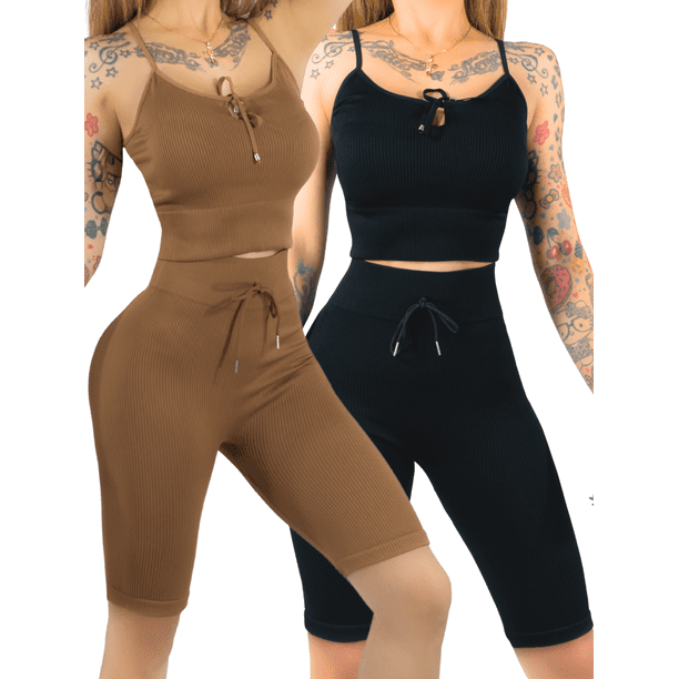 Set De 2 Conjunto Unitalla Deportiva Mujer Short Y Blusa Stretch Fit Push Up