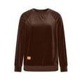 thumbnail image 5 of QATAINLAV Brown Womens Velvet Shirts Casual Crewneck Long Sleeve Shirts Solid Color Pullover Sweatshirts Athletic Tops M, 5 of 7