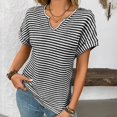 thumbnail image 5 of yunLCZ Casual Tops Discounted Womens Casual Cap Short Sleeve Tops Trendy Summer V Neck Loose Striped Casual Basic T Shirts Tee Blouses Office casual blouse with leggings, 5 of 7