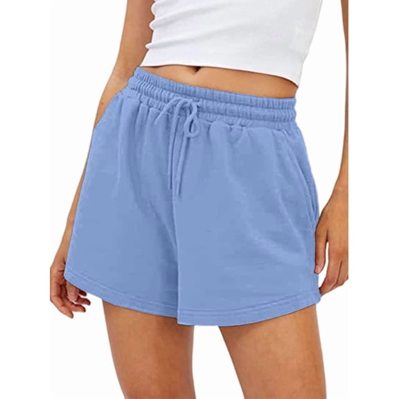 Women Sweat Shorts Casual Summer Comfy Lounge High Waisted Cotton Shorts with Pockets Light Blue M