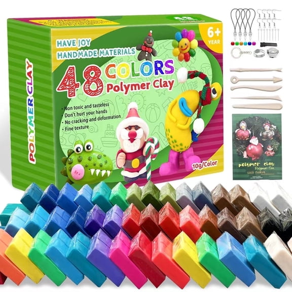 48-Color Polymer Clay Kit with 5 Sculpting Tools & Accessories - Non-Toxic Oven-Bake Modeling Clay Set for Jewelry Making - Ideal DIY Craft Gift for Kids Ages 3 & Adults