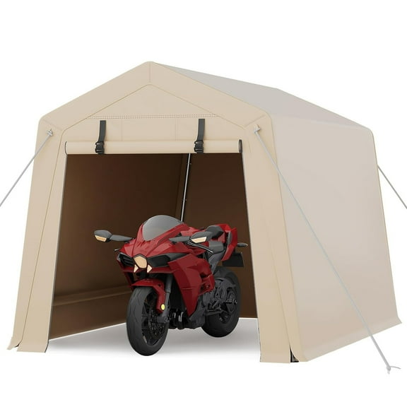 Ladcaser 6x6ft Outdoor Carport Portable Storage Shed w/ Roll-Up Door & Vent Heavy-Duty Shelter Waterproof PE Tarp