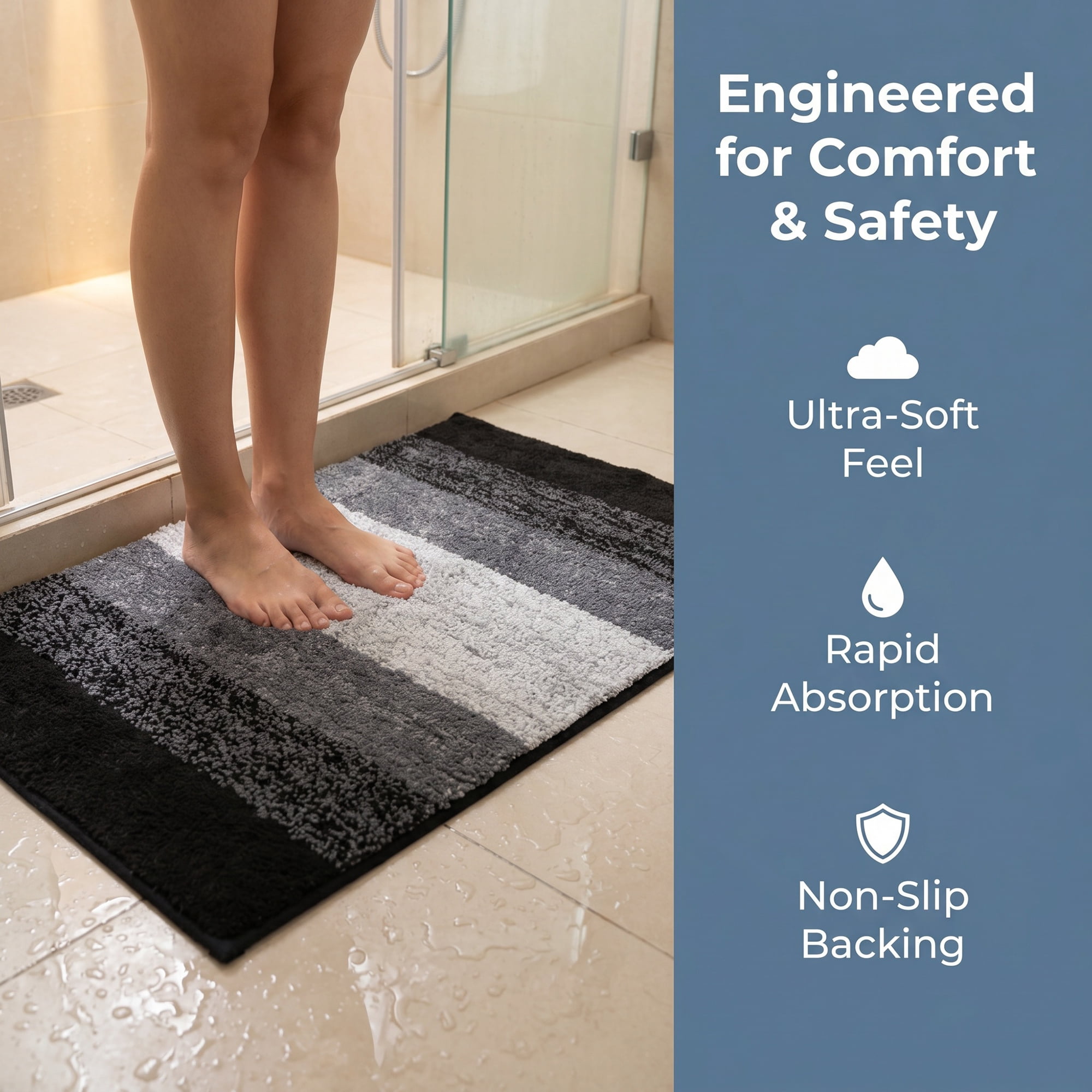 Unique Bargains Soft Absorbent Plush Non-Slip Machine Washable Bath Mat Black 32" x 20"