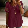 thumbnail image 7 of Ashirexll Summer Tops for Women Casual Linen Blouse Short Sleeve Floral Embroidery Lace Detail Summer Top for Daily, 7 of 7