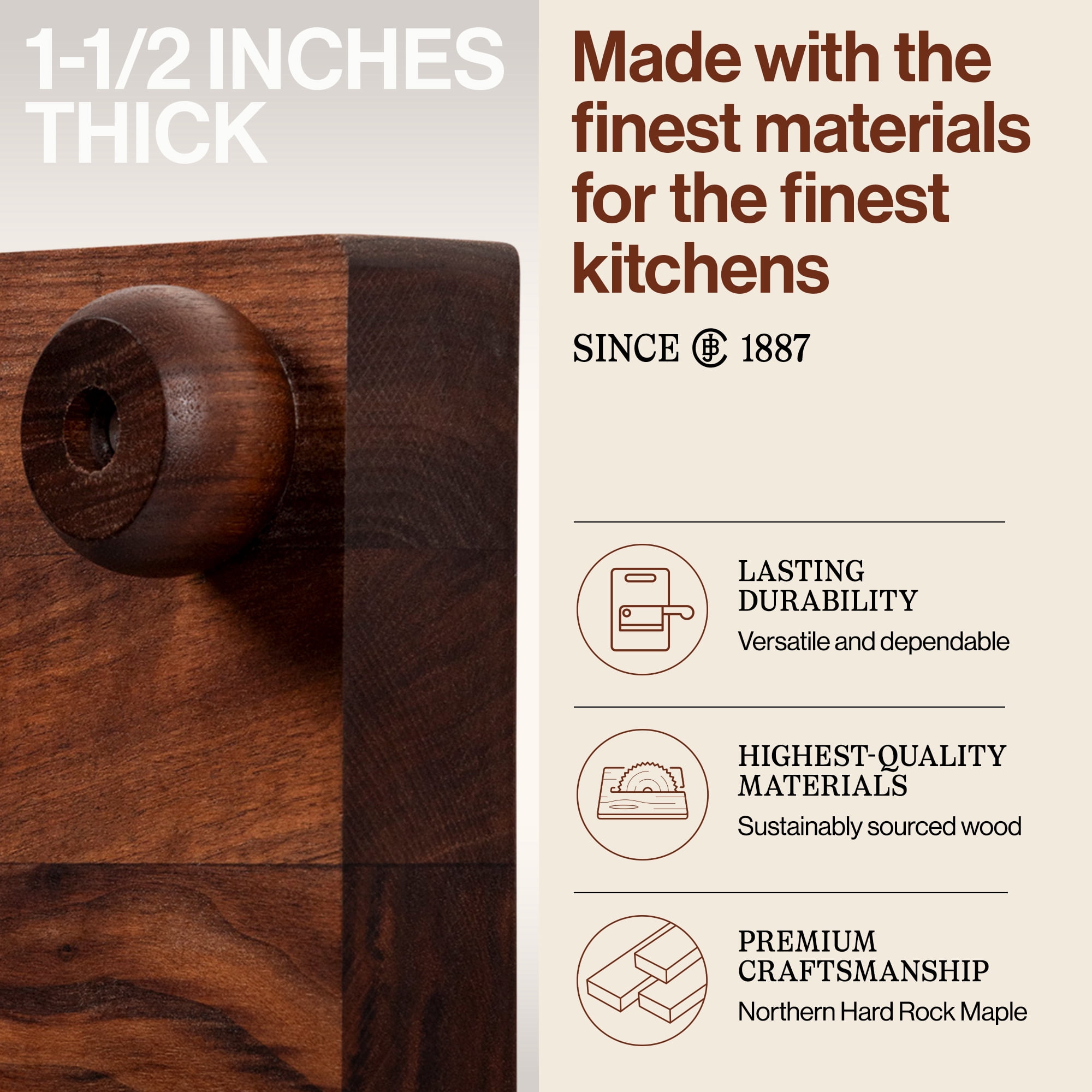 John Boos B Series Square Wood Cutting Board with Feet, 9" x 9", Walnut