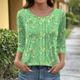 thumbnail image 4 of 3/4 Length Sleeve Womens Tops Cotton Oversized Crewneck Three Quarter Sleeve T Shirts Summer Casual Floral Print Plus Size Round Neck Loose Comfy Short Sleeve Tee Shirt, 4 of 5