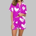 thumbnail image 1 of Pisexur Pyjamas pour Femmes Ensemble, Pyjamas pour Femmes, Col Rabattu Décontracté Imprimé Saint-Valentin Manches Courtes Blouse Shorts Ensemble Pyjama Rose Vif,2TG, 1 of 4