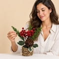 thumbnail image 5 of Mini Christmas Potted Plant,Small Artificial Holiday Greenery,Faux Tabletop Winter Decor for Home Office Mantel Kitchen Counter Decor, 5 of 6