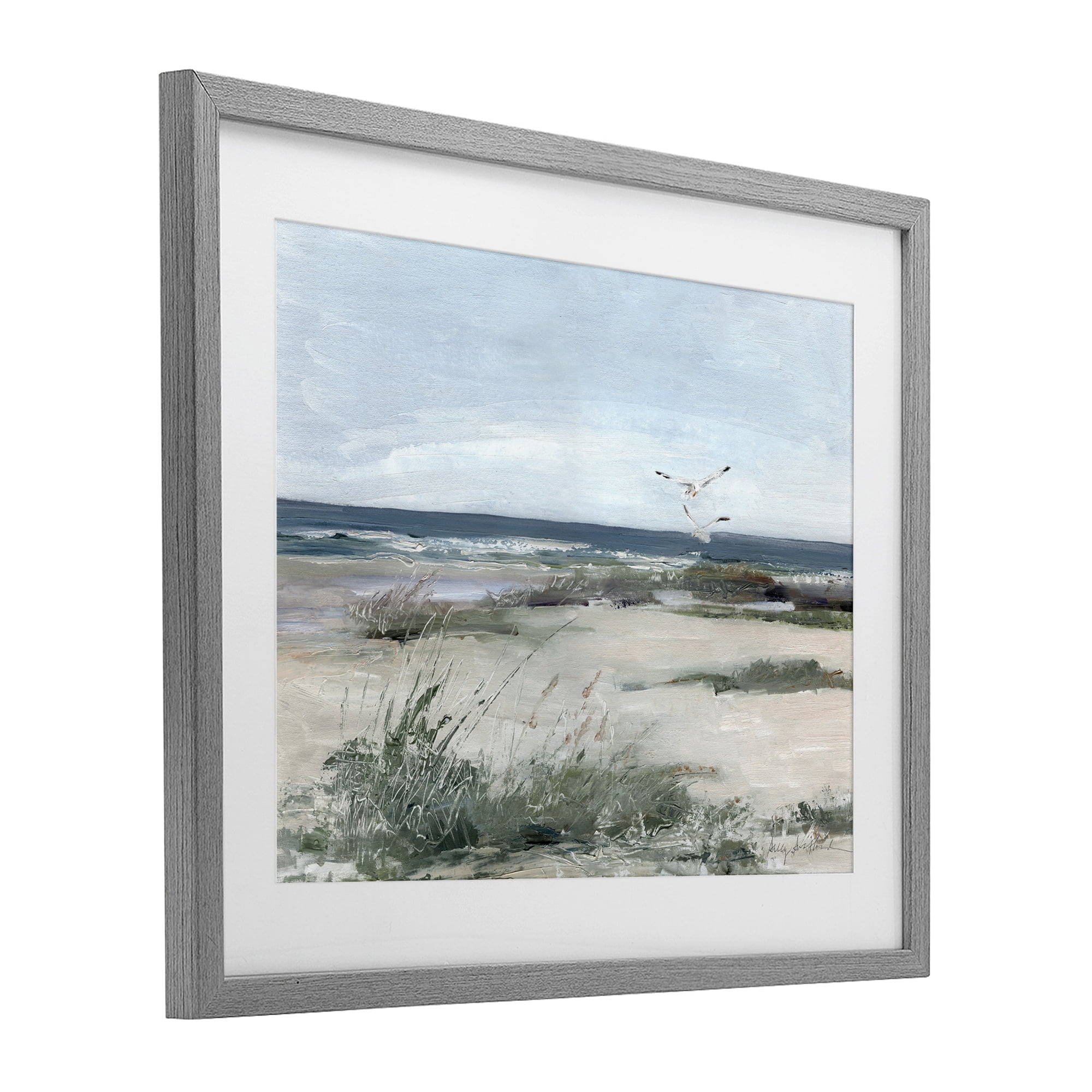 Stupell Industries Seagull Pair over Waves Gray Framed Print Under Glass, design by Sally Swatland