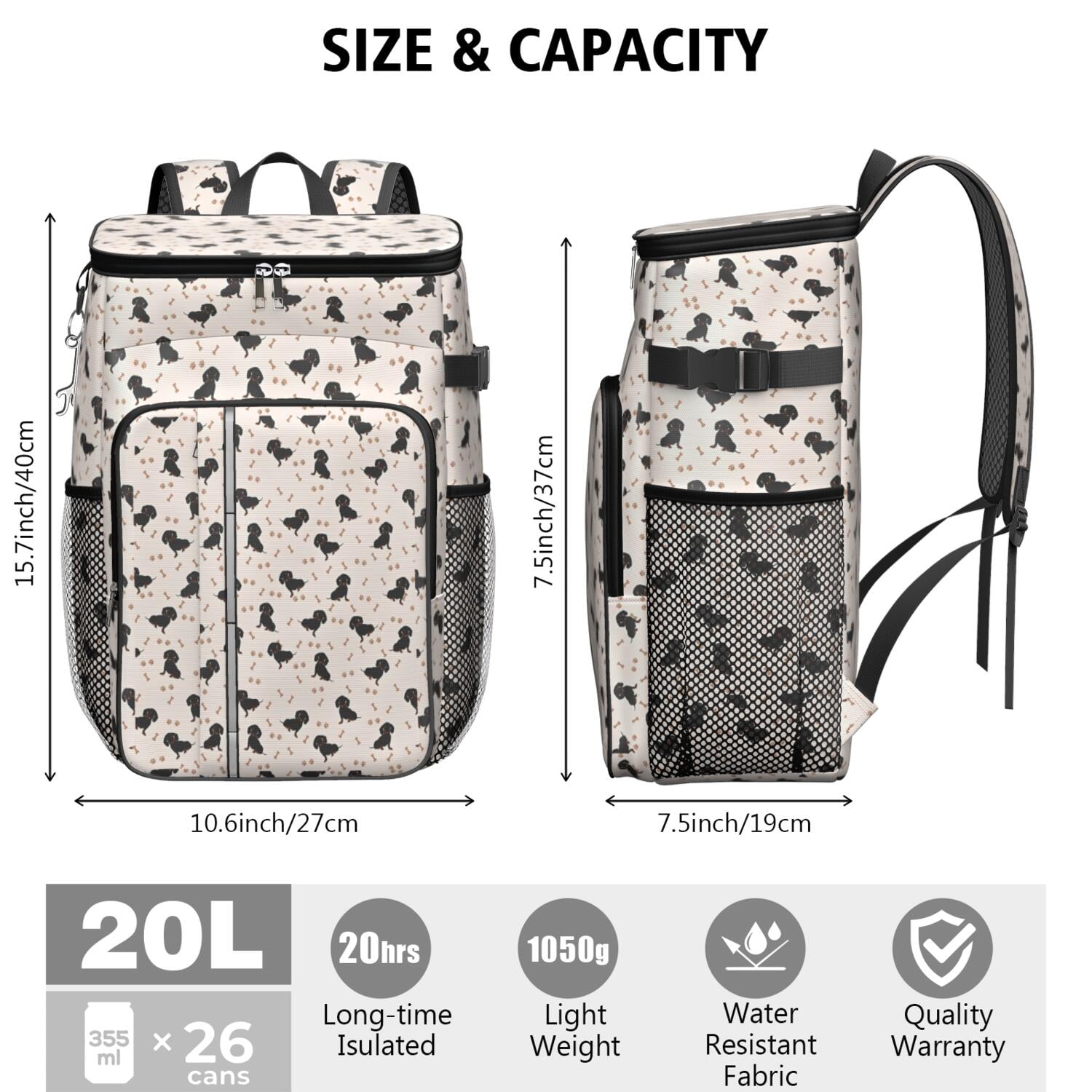 Travel Cooler Bag - Dachshund Dog Camping Beer Cooler Backpack with Bottle Opener- Waterproof Insulated Picnic Backpacks - Cooler Bag for Beach