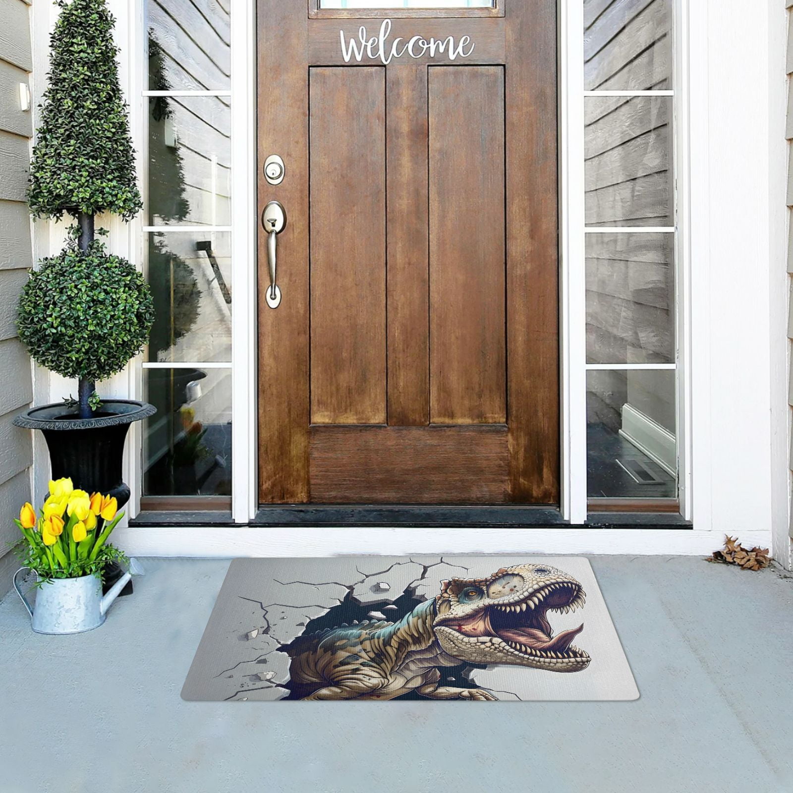 JSTEL 3d T-rex Dinosaur Dino Front Door Mat Outside Entrance 32x20 Inch Doormat for Outdoor Indoor Washable Non Slip Floor Mats