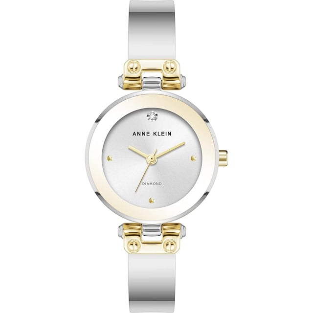 Anne Klein Silver-Tone Sunray Dial Bangle Diamond Accent Ladies Watch