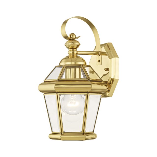Livex Lighting 2061-02 - Farol de pared para exteriores con pantallas de cristal plano transparente, latón pulido