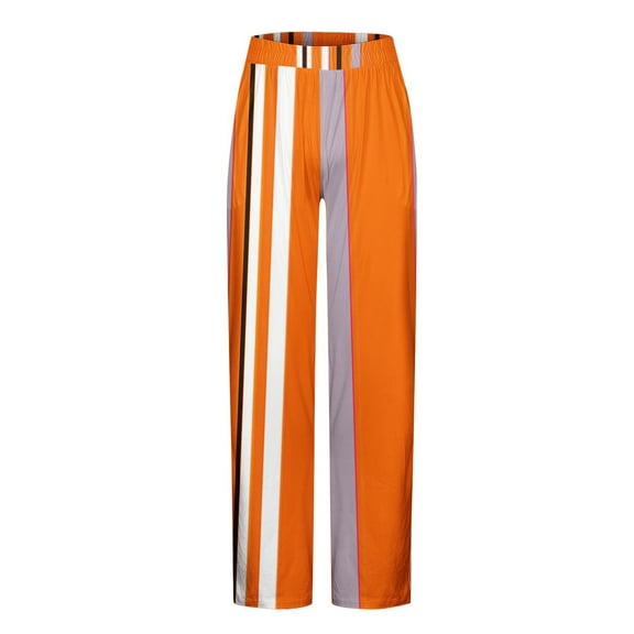 IYTR Men's Sweatpants Elastic Waist Straight Leg Pants Leisure Workout Long Pants with Pockets Striped Orange M