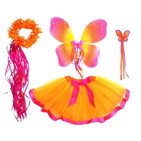 Girls Hot Pink and Bright Orange Fairy Costume For Age 3-7