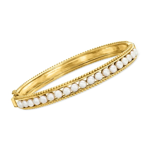 Ross-Simons 3.5-4mm Cultured Pearl Bangle Bracelet in 18kt Gold Over Sterling, Women's, Adult