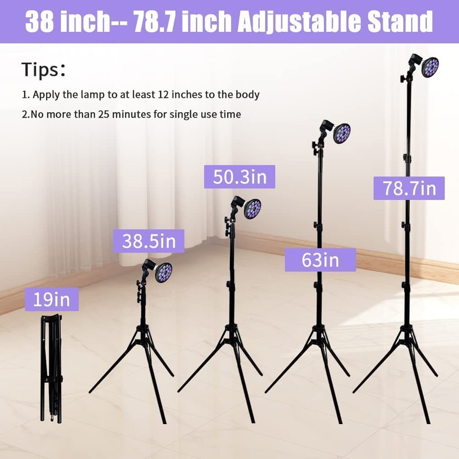 Tanning Lamp 54W 460nm Sun Lamp Adjustable Stand 38