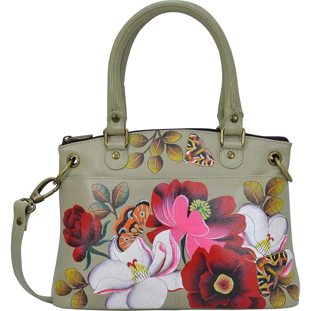 Anna by Anuschka Hand Painted Women’s Genuine Leather Small Satchel - Top Zip, Front pocket with Magnetic Button, Default Rope Handle and Detachable Adjustable Handle